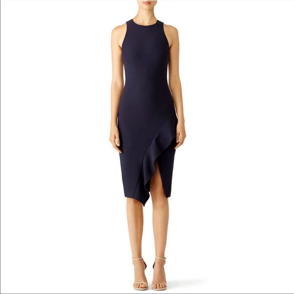 Cinq A Sept Navy Blue Crepe PIPER Ruffle Hem Dress - size 2